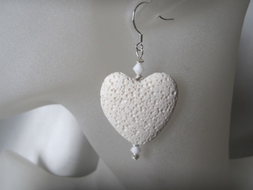 Huge Volcanic Lava Heart Earrings With Swarovski Crystals & Sterling Silver - SSE0271