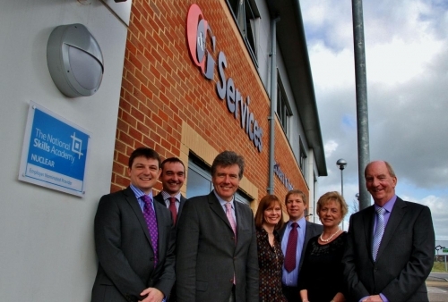 Nuclear Skills Academy Plaque Unveiling: From left to right - Charlie Bray, Jonathan Young, Neil Carmichael MP, Lisa Young, Pat Carroll, Jane Oldmeadow FD, Bob Oldmeadow MD & CEO
