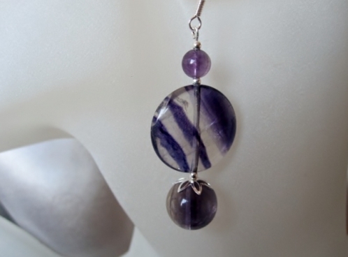 Chunky Purple Fluorite Coins & Sterling Silver EarringsSSE0241