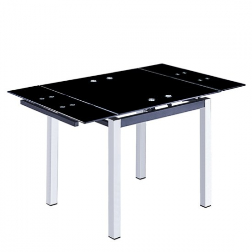 Sarah Glass Extendable Dining Table In Black With Chrome Legs