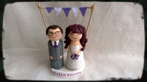 Personalised Wood and Clay Bride and Groom Wedding Cake Toppers Kent