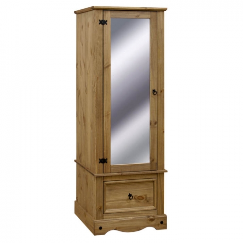 Corona Pine Single Wardrobe with Mirrored Door