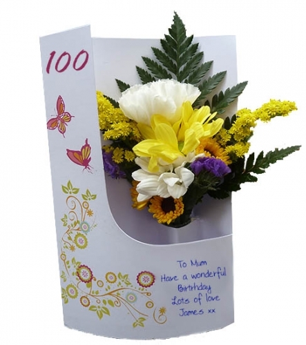 100th Birthday Card - With Frresh Flowers inside