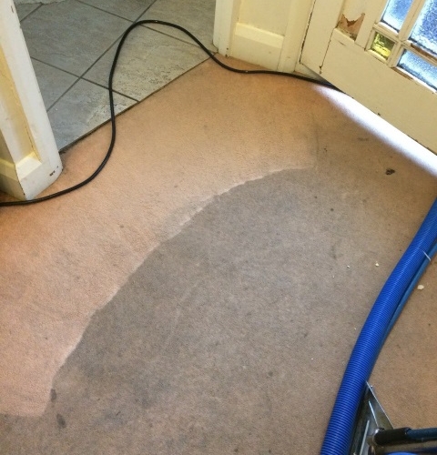 Very Dirty Entrance Carpet In Process Of Cleaning