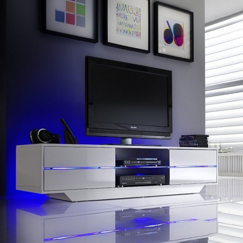 Sienna TV Stand In White High Gloss With Multi LED Lighting