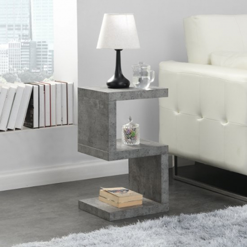 Miami Wooden S Shape Side Table In Concrete Effect
