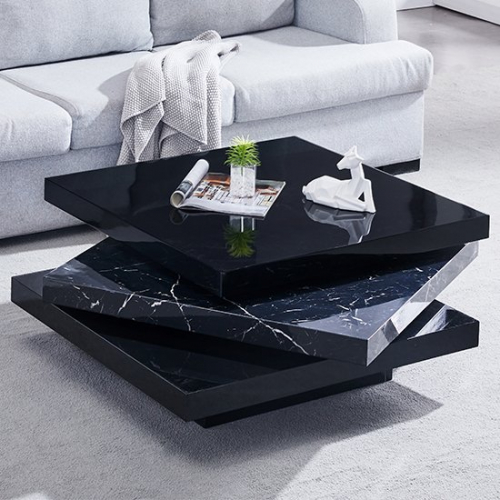 Triplo Black Square Coffee Table In Milano Marble Effect