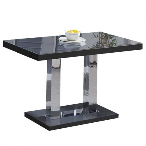 Coco Dining Table In Black High Gloss With Chrome Supports