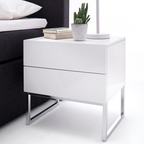 Strada Bedside Cabinet In White High Gloss With 2 Drawers