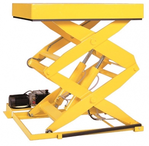 Double Vertical Scissor Lift Table With Remote Power Pack In A Drip Tray 2 Tonne Capacity