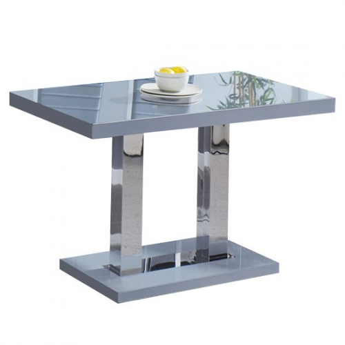 Coco Dining Table In Grey High Gloss With Chrome Supports