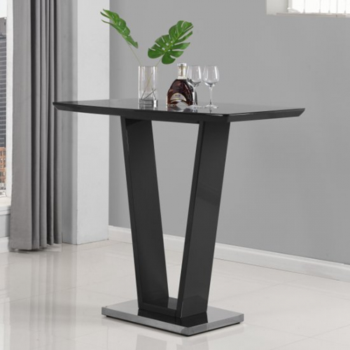 Ilko High Gloss Bar Table In Black With Stainless Steel Base