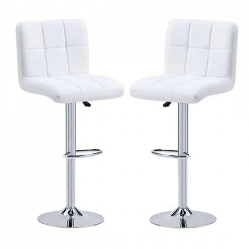 Coco White Faux Leather Bar Stools In Pair