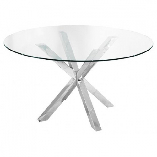 Crossley Glass Round Dining Table With Stainless Steel Base