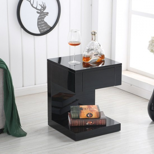 Dixon Bedside Table In Black High Gloss With 1 Drawer