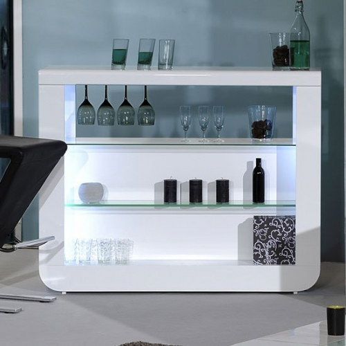 Fiesta Bar Table Unit In High Gloss White With LED Lights