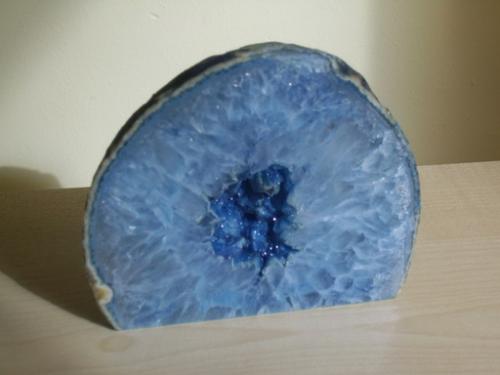 Blue Agate Crystal Geode with polished front.