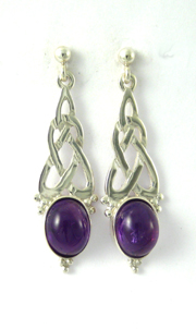 Silver Celtic Earrings set with Amethyst
