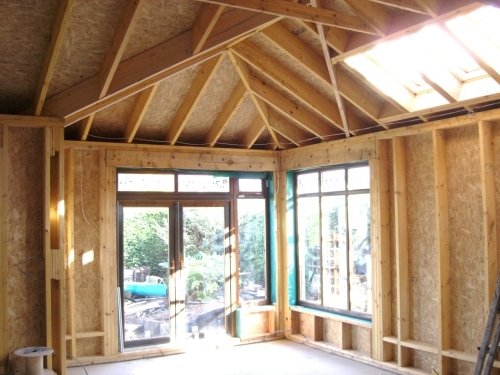 Example of a timber frame build with complex roof.