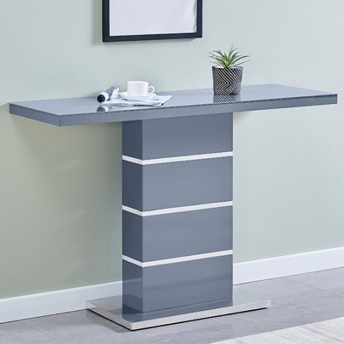 Parini Rectangular Glass Top High Gloss Console Table In Grey