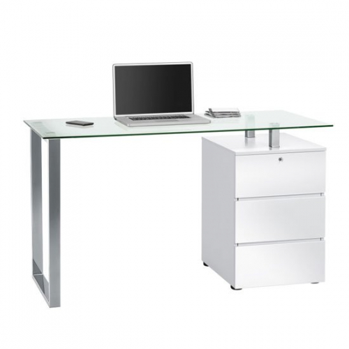 Richmond Computer Desk In Clear Glass Top And White Gloss